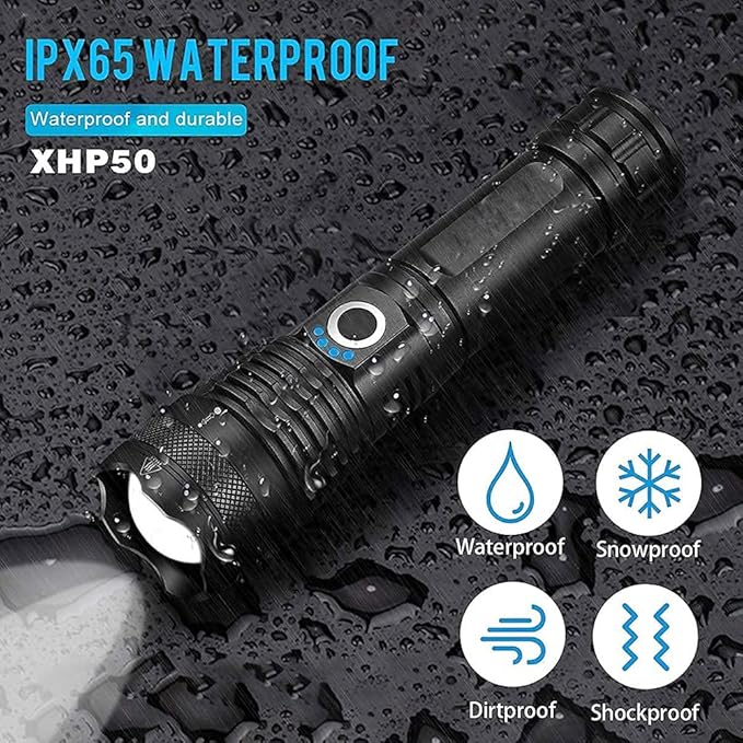 Rechargeable Waterproof Zoom LED Flashlight USB Torch Light (XHP 50)